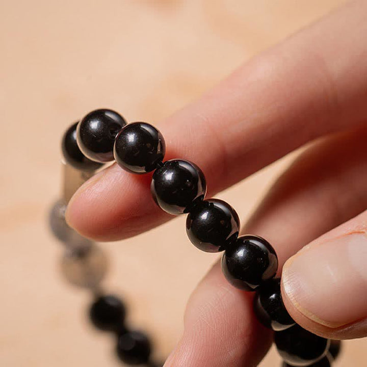 Bracciale di coppia in argento sterling 925 con pietra di luna e ossidiana