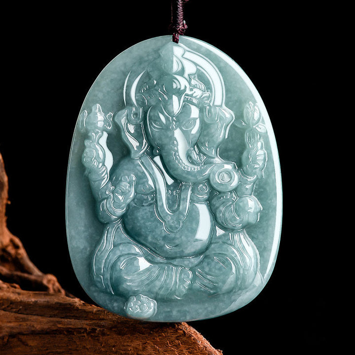 Buddha Stones Natural Jade Ganesh Ganpati Elephant Protection Amuleto Collana Pendente - GANESH (Protezione♥Riflessione) - image 1