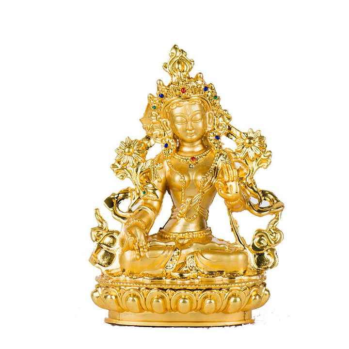 Buddha Stones Bodhisattva Tara Bianca Speranza Protezione Statua Placcata Oro Decorazione