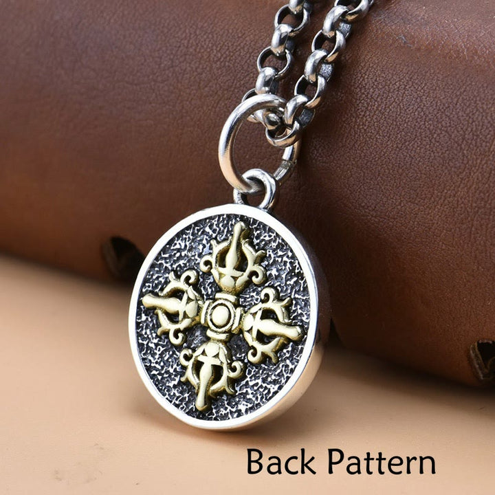 Buddha Stones 925 Sterling Silver Zakiram Dea della Ricchezza Dorje Vajra Collana Pendente Spirituale