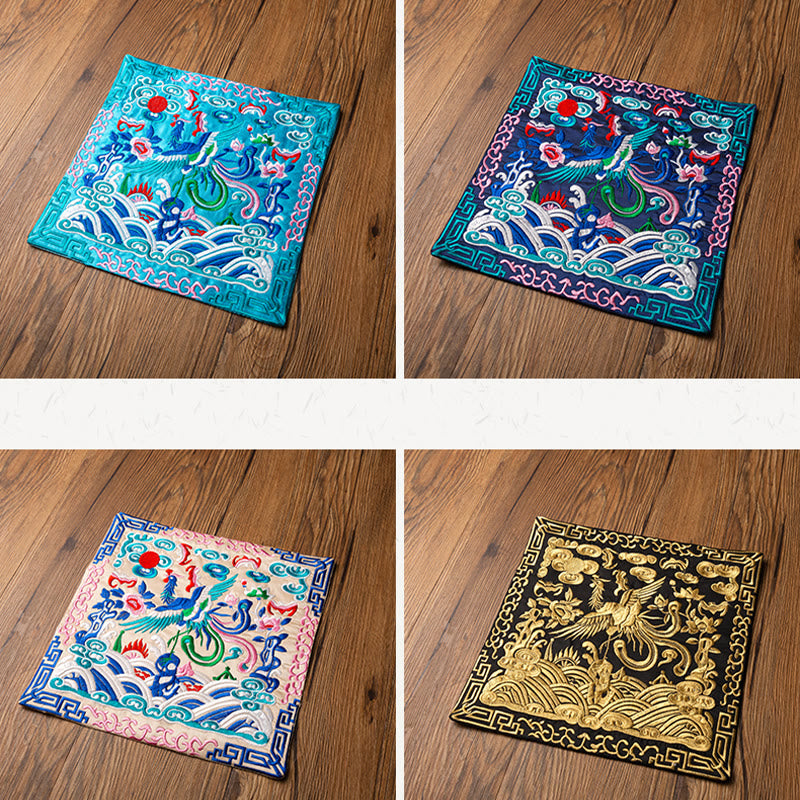 Buddha Stones Phoenix Dragon Kirin Ricamo Sottobicchiere per tazza da tè Sottobicchiere per tazza da tè Kung Fu