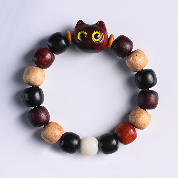Braccialetto di protezione con incisione di gatto carino in legno di sandalo rosso e ebano con piccole foglie Buddha Stones - Sandalo rosso a foglia piccola (allontana gli spiriti maligni ♥ Protezione) - image 12