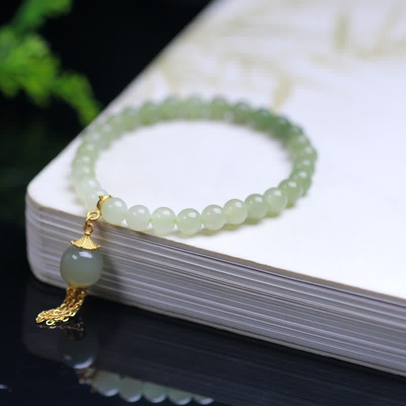 Braccialetto con ciondolo di ricchezza in perline di giada Hetian in argento sterling 925