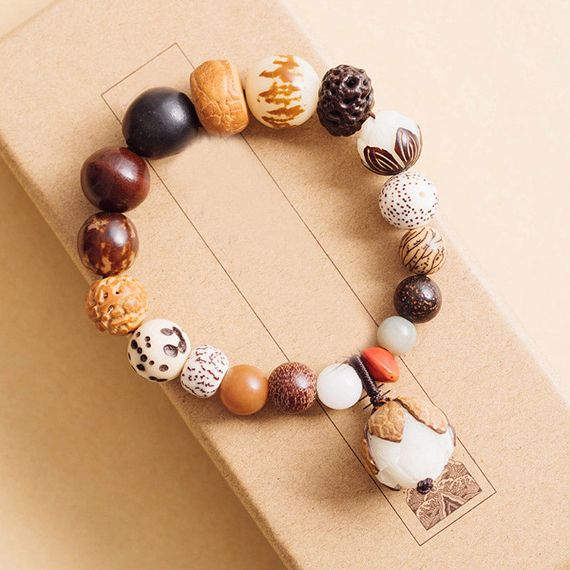 Bracciale Mala da polso Buddha Stones, semi di Bodhi, loto, saggezza, pace