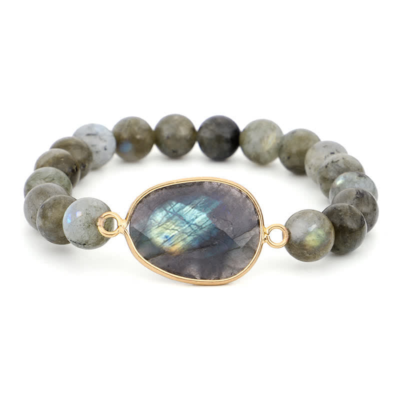 Braccialetto di perline di guarigione di supporto in pietra di luna e labradorite naturale Buddha Stones