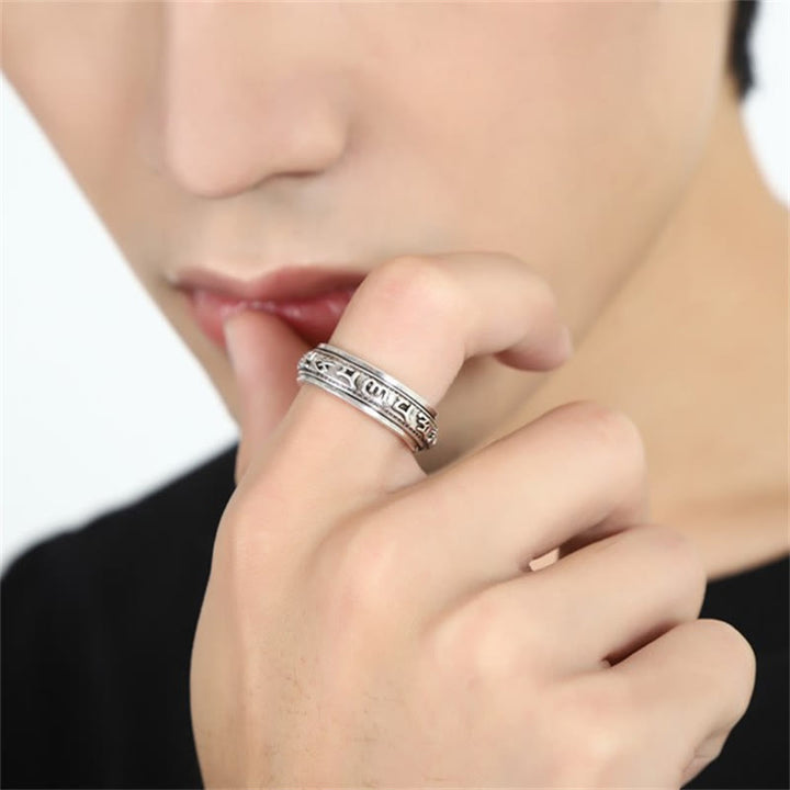 Buddha Stones Tibetano Om Mani Padme Hum PiXiu Inciso Ricchezza Fortuna Anello Rotante