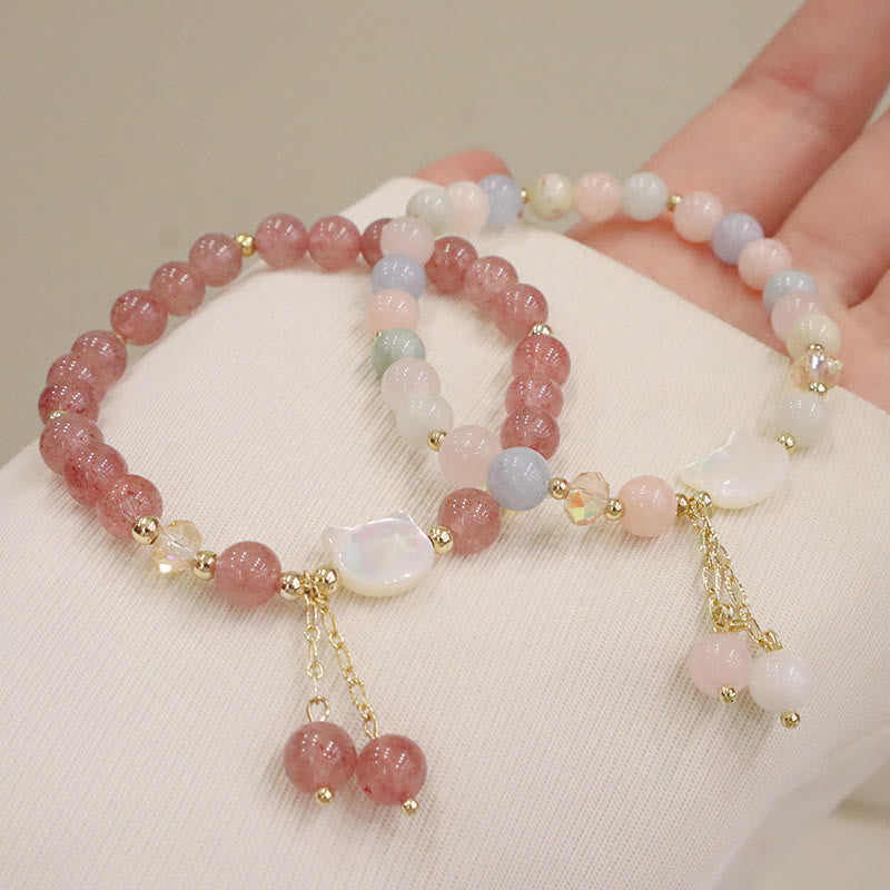 Braccialetto Buddha Stones Natural Strawberry Quartz Morganite Tridacna Stone Cat Love - image 2
