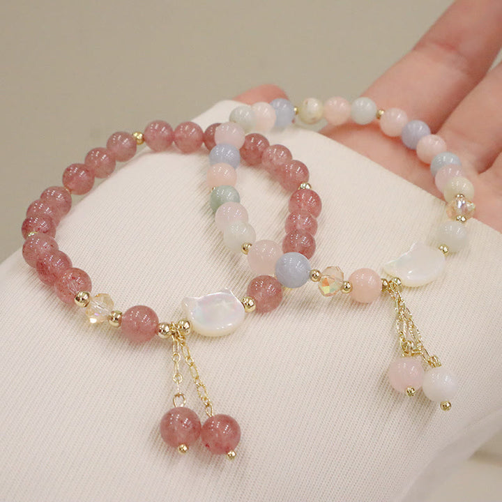 Braccialetto Buddha Stones Natural Strawberry Quartz Morganite Tridacna Stone Cat Love - image 2