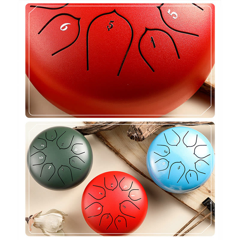 Buddha Stones Steel Tongue Drum Sound Healing Meditazione Lotus Pattern Drum Kit 8 Note Strumento a percussione da 6 pollici