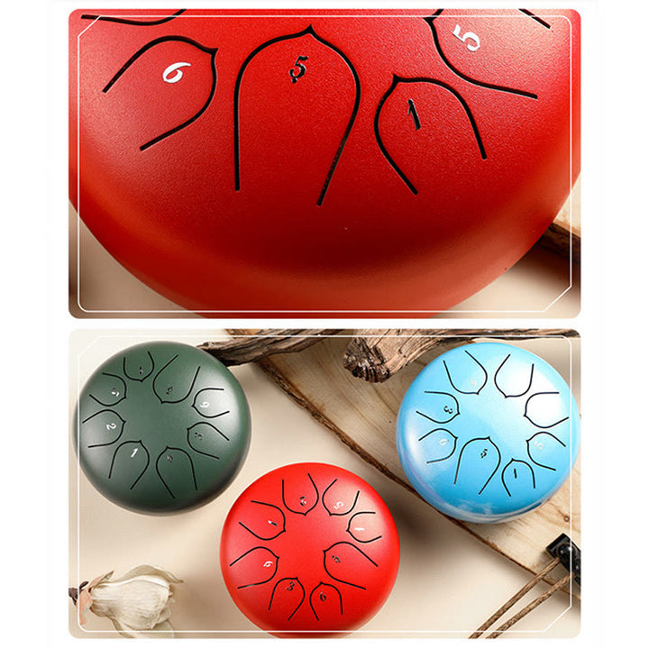 Buddha Stones Steel Tongue Drum Sound Healing Meditazione Lotus Pattern Drum Kit 8 Note Strumento a percussione da 6 pollici