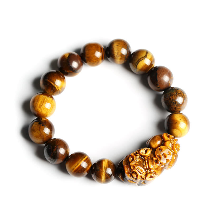 Braccialetto della ricchezza con occhio di tigre naturale Buddha Stones