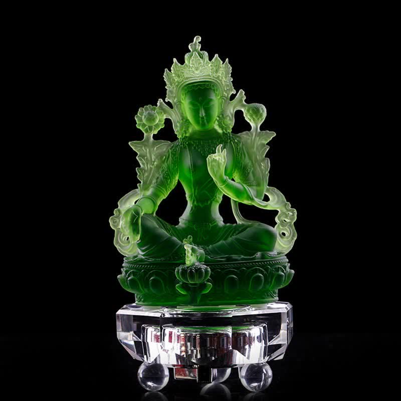 Buddha Stones Bodhisattva Tara Verde Fatto a Mano Liuli Cristallo Arte Pezzo Protezione Casa Ufficio Statua Decorazione