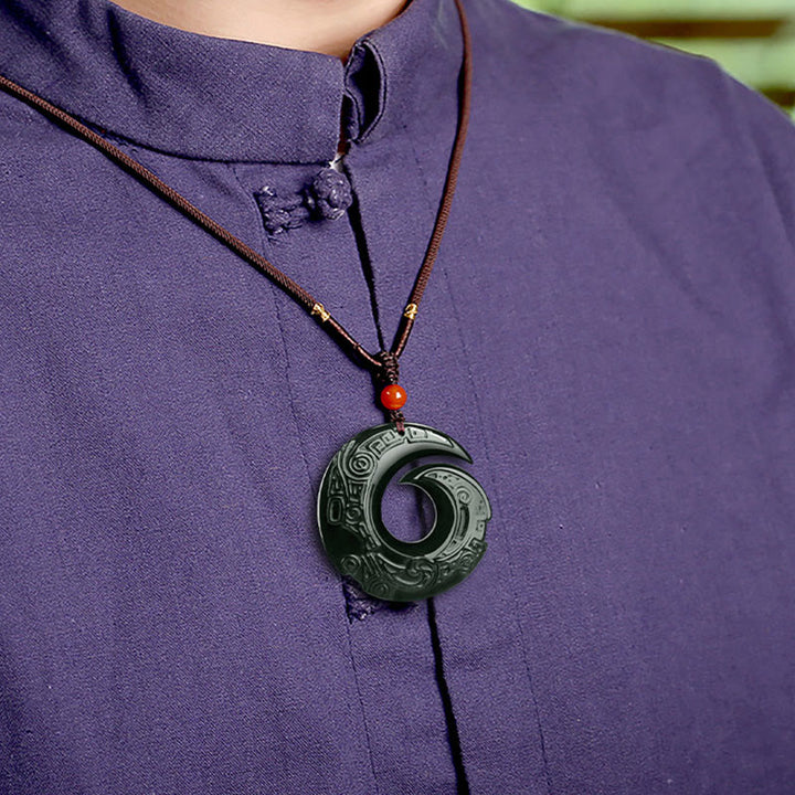 Buddha Stones La fortuna di una persona migliora il design del modello Collana con ciondolo di giada ciano naturale Hetian