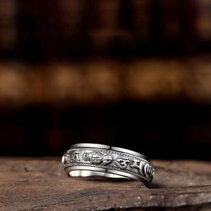 Buddha Stones Tibetano Om Mani Padme Hum PiXiu Inciso Ricchezza Fortuna Anello Rotante