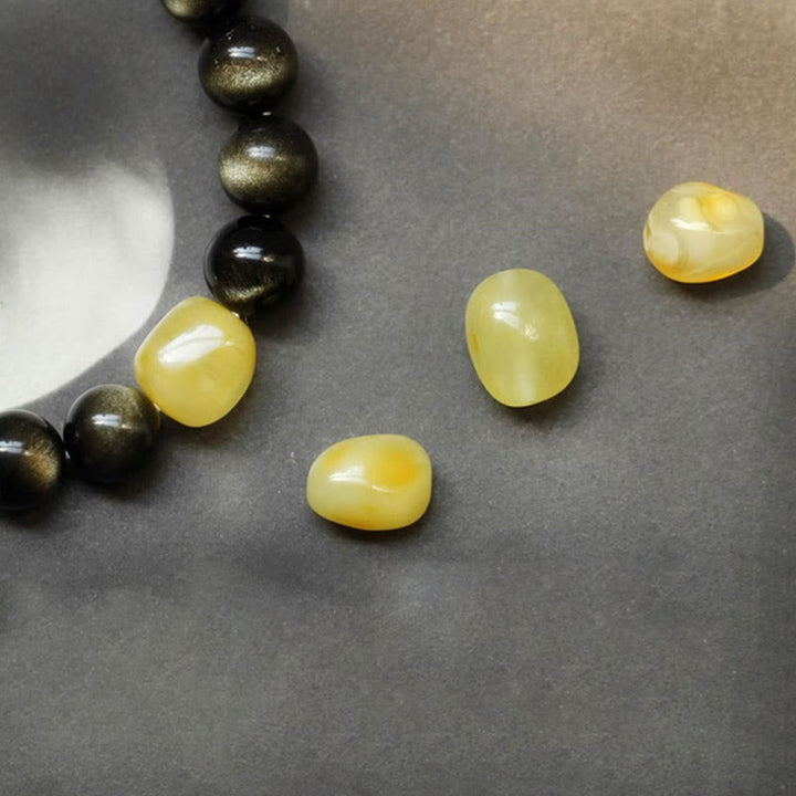 Bracciale Buddha Stones 925 Sterling Silver Zodiaco Cinese Buddha Natale Naturale Oro Lucentezza Ossidiana Ambra Protezione Ricchezza