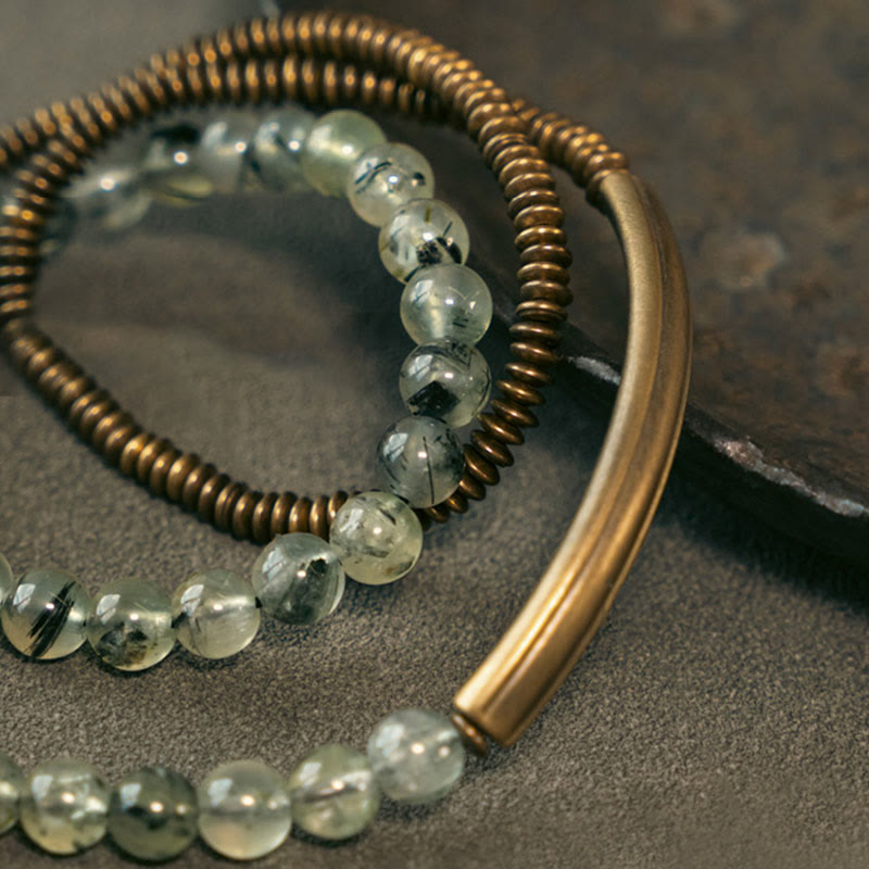 Bracciale Buddha Stones Viola Phantom Rosso Quarzo Ematoide Quarzo Rutilato Verde Rame Amore Perdona