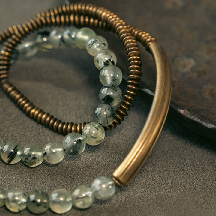 Bracciale Buddha Stones Viola Phantom Rosso Quarzo Ematoide Quarzo Rutilato Verde Rame Amore Perdona