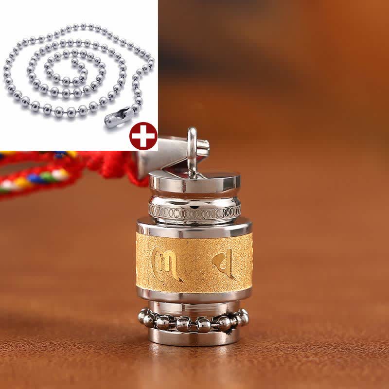 Buddha Stones Tibet Om Mani Padme Hum Shurangama Mantra Titanio Acciaio Saggezza Amuleto Collana Pendente - 1,2 cm*1,8 cm - Oro - Catena di perline e fili colorati - image 5