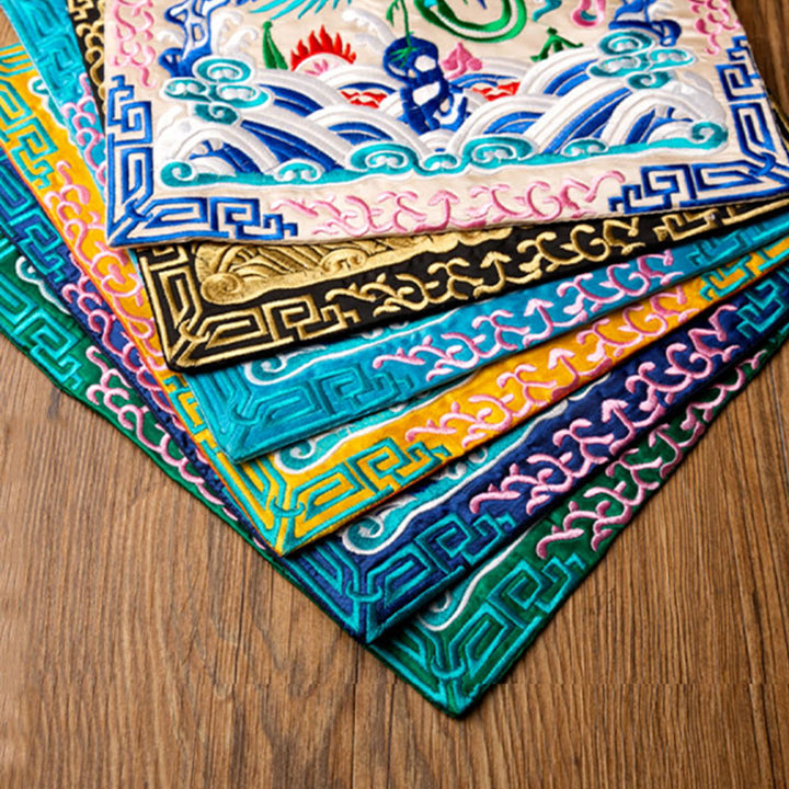 Buddha Stones Phoenix Dragon Kirin Ricamo Sottobicchiere per tazza da tè Sottobicchiere per tazza da tè Kung Fu