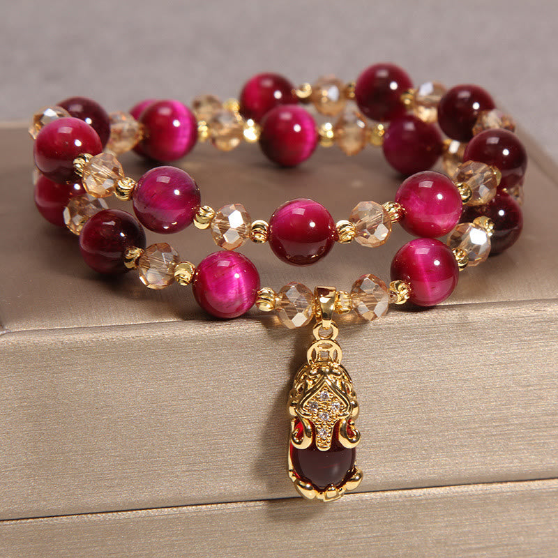 Braccialetto a doppio giro con protezione per borsa portasoldi in volpe Pixiu con occhio di tigre