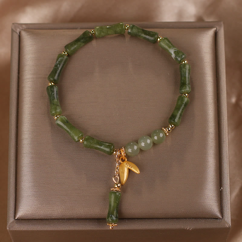 Braccialetto di fortuna con motivo a foglie di giada e bambù verde Buddha Stones