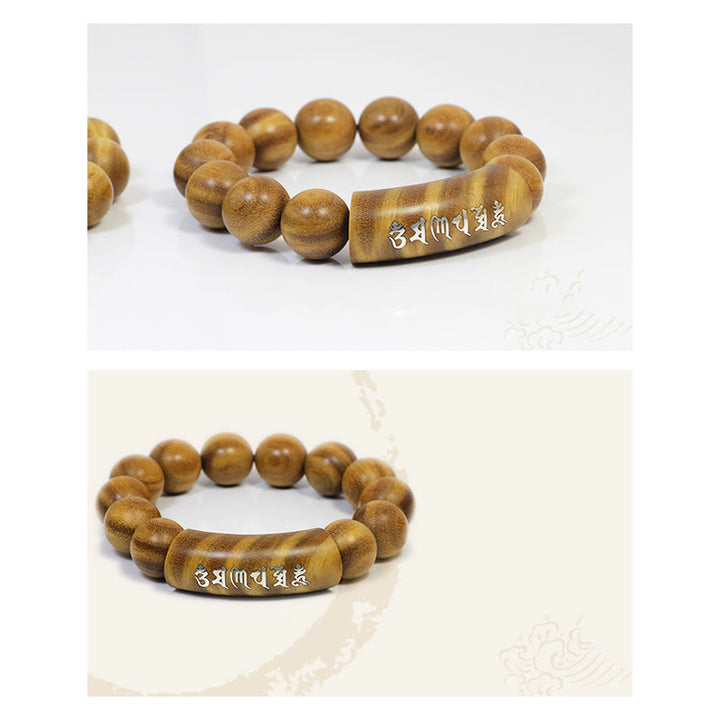 Bracciale Buddha Stones 999 Sterling Silver Sandalo Verde Om Mani Padme Hum Drago Fenice Dharmachakra Intarsiato Pace