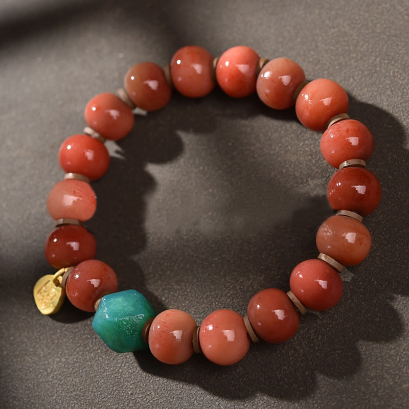 Buddha Stones Tibetano Naturale Cammello Osso Dzi Perlina Bodhi Seme Ciondolo Fortuna Bracciale