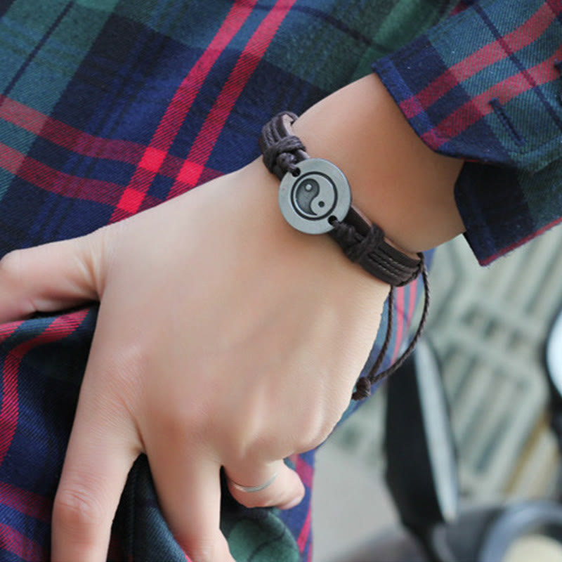 Braccialetto in corda armonia in pelle Yin Yang retrò Buddha Stones