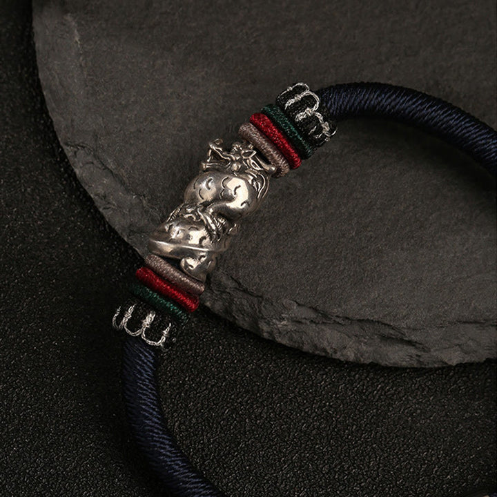 Braccialetto di corda portafortuna con drago di buon auspicio, fatto a mano in argento sterling 925, anno del drago , Buddha Stones