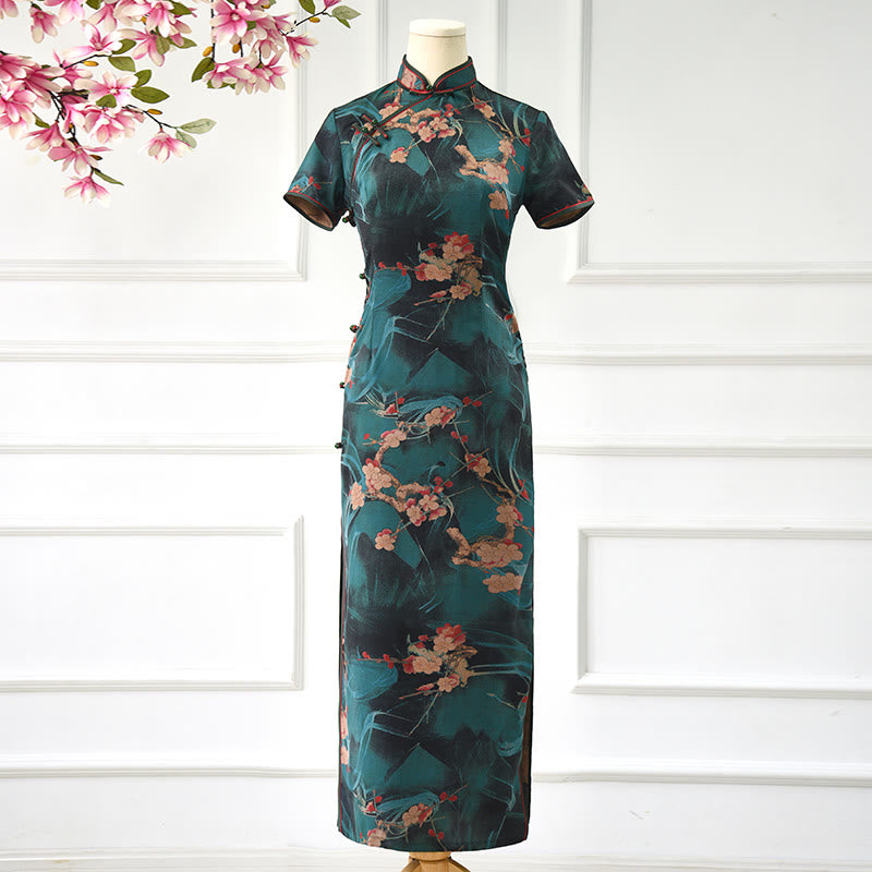 Abito da donna con stampa di fiori rosa vintage Buddha Stones Cheongsam Qipao - US14, UK/AU18, EU46 (4XL) - image 1