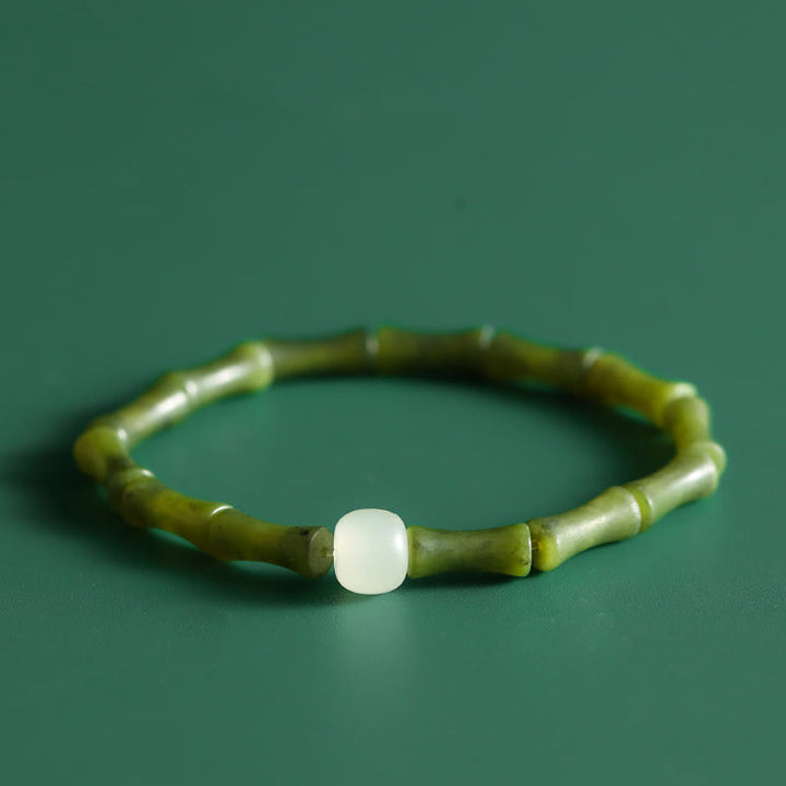 Bracciale Buddha Stones Green Bamboo Jade Pattern Luck Abundance