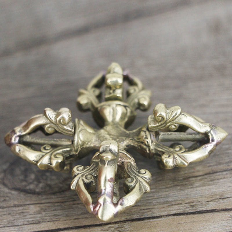 Nepal fatto a mano 5 punte doppio Dorje rame resistenza Vajra