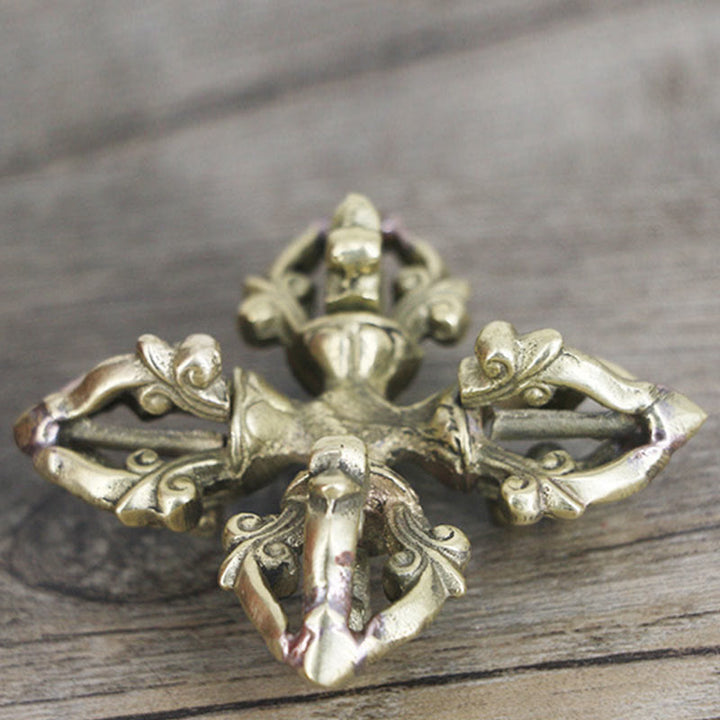 Nepal fatto a mano 5 punte doppio Dorje rame resistenza Vajra