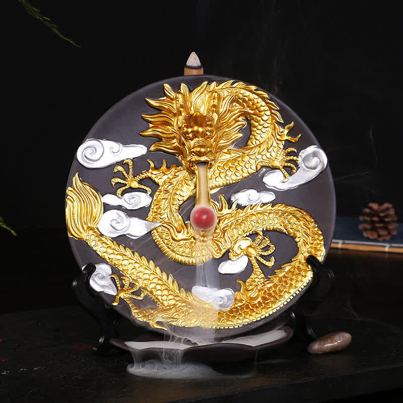 Bruciatore di incenso per meditazione con fontana di fumo a riflusso in ceramica Dragon