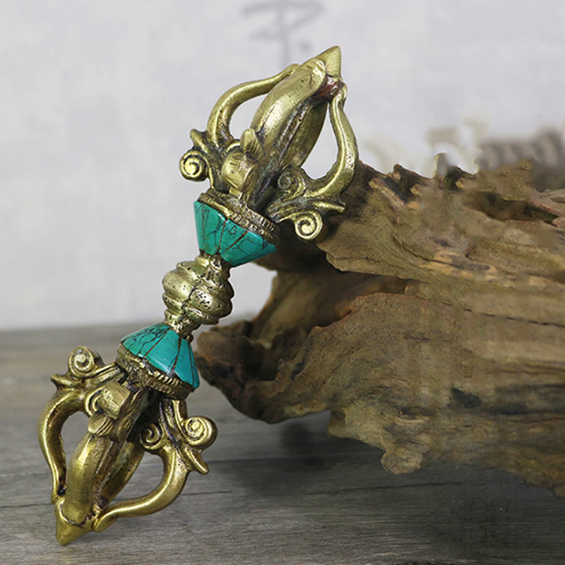 Buddha Stones Tibetano a cinque punte Vajra Dorje Artigianale Nepal Potere spirituale Decorazione in rame