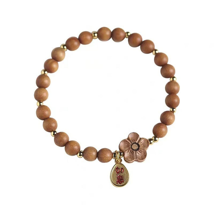 Braccialetto di protezione con ciondolo Ruyi in legno di sandalo rosso con piccole foglie di sandalo naturale in fiore di pesco Buddha Stones