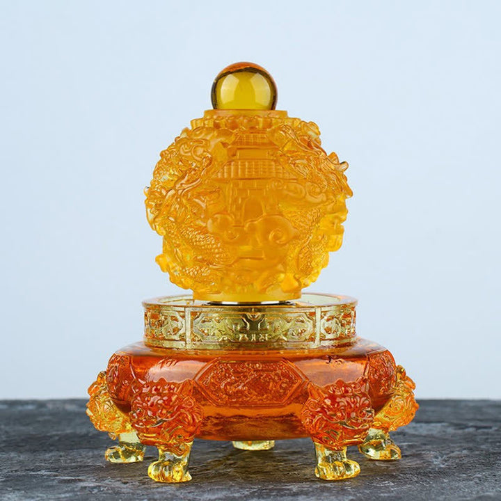 Buddha Stones Feng Shui Drago di buon auspicio Cristallo Liuli fatto a mano Pezzo d'arte girevole Fortuna Decorazione per ufficio in casa
