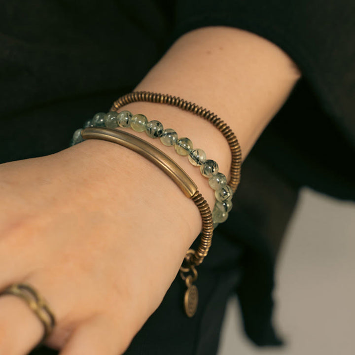 Bracciale Buddha Stones Viola Phantom Rosso Quarzo Ematoide Quarzo Rutilato Verde Rame Amore Perdona