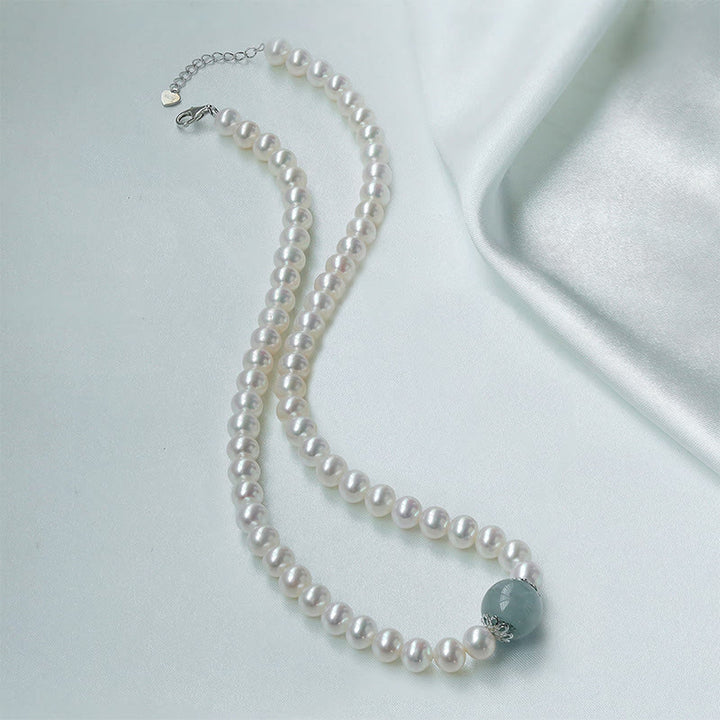 Buddha Stones 925 Sterling Silver Perla naturale Giada Hetian Acquamarina Saggezza Sincerità Collana Ciondolo Bracciale