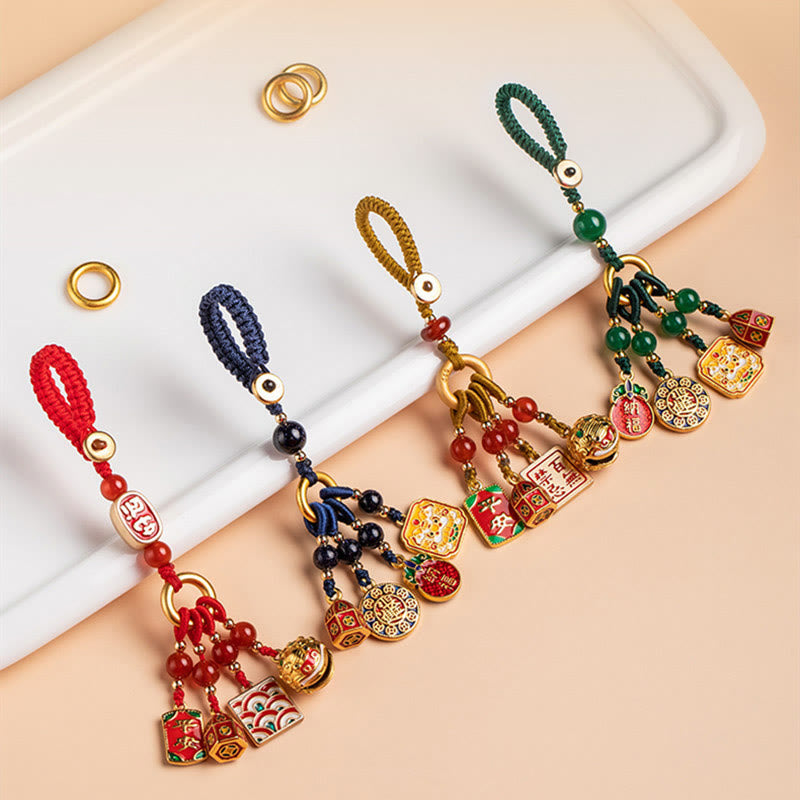 Buddha Stones Niente di cui essere superstiziosi Leone danzante Rame Ricchezza Portachiavi