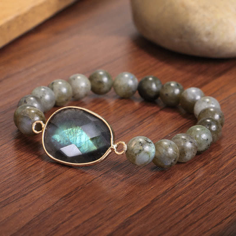 Braccialetto di perline di guarigione di supporto in pietra di luna e labradorite naturale Buddha Stones