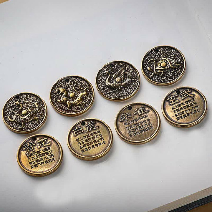 Buddha Stones Quattro Simboli Drago Azzurro Tigre Bianca Uccello Vermiglio Tartaruga Nera Portachiavi