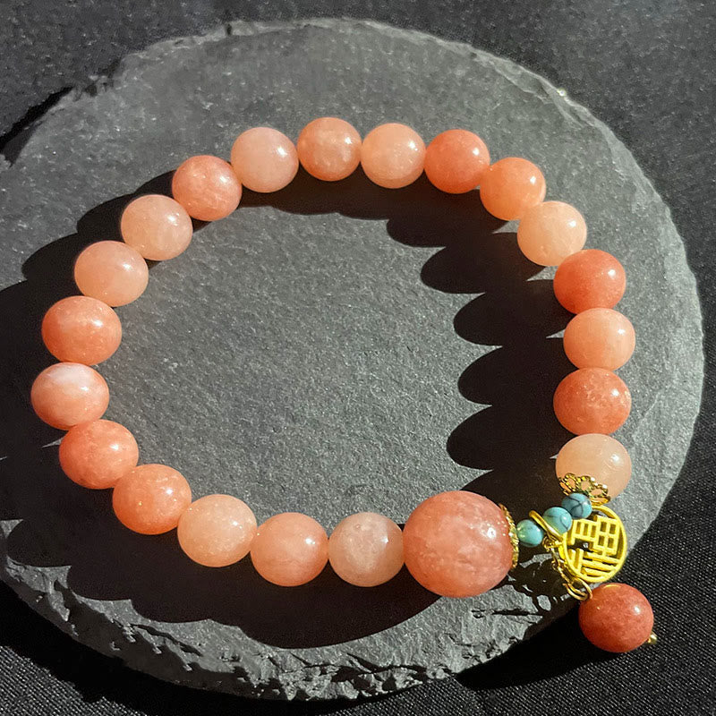 Buddha Stones Pietra arancione naturale Turchese Fu Character Charm Bracciale fortuna