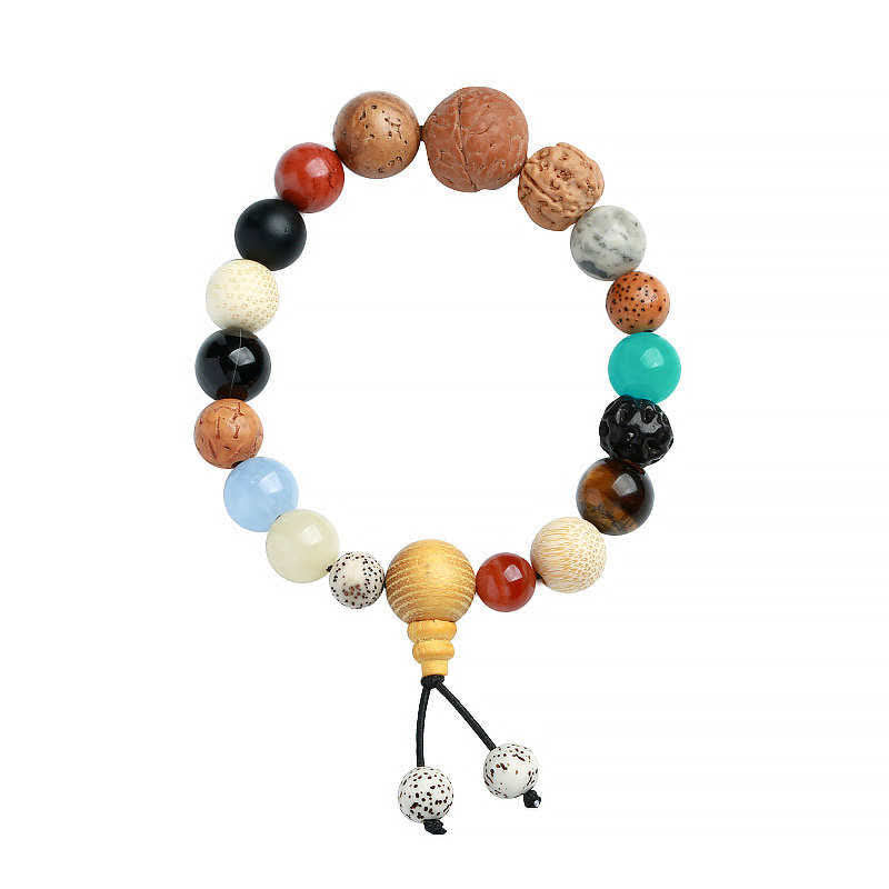 Bracciale Mala da polso Buddha Stones, semi di Bodhi, agata, saggezza e armonia