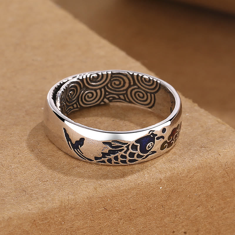 Anello Buddha Stones, pesce Koi, nuvola di buon auspicio, fortuna e ricchezza