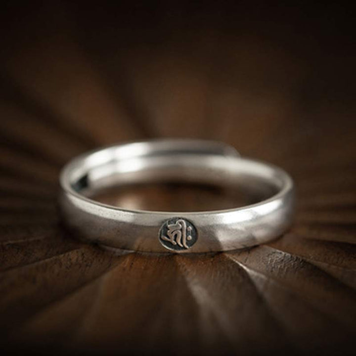 Anello di coppia di benedizione del Buddha Buddha Stones in argento sterling 925, zodiaco cinese, natale