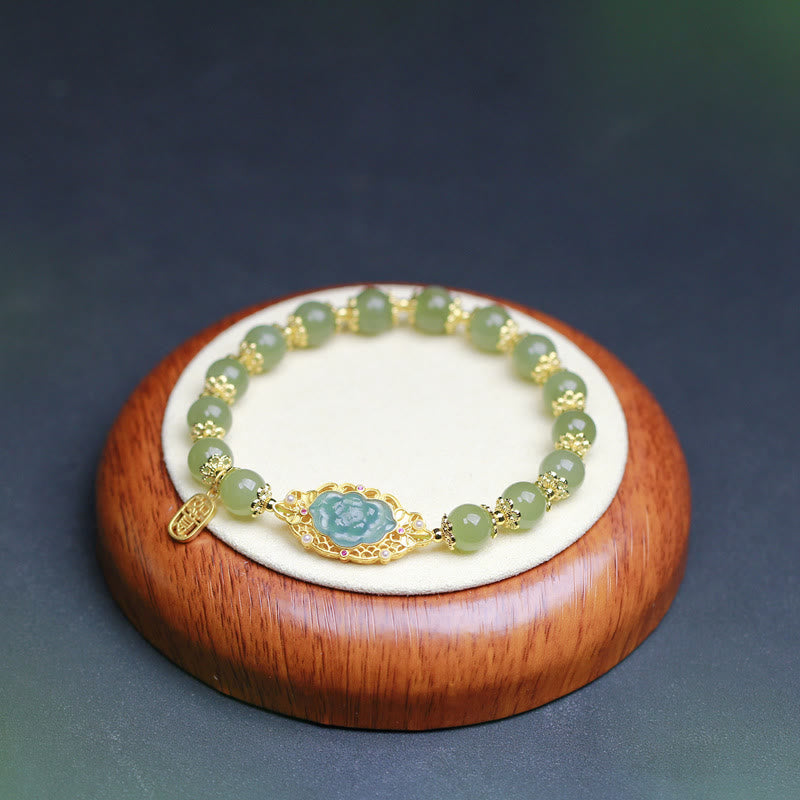 Braccialetto portafortuna in giada Hetian con Buddha Stones , argento sterling 925 placcato oro 14K - image 5