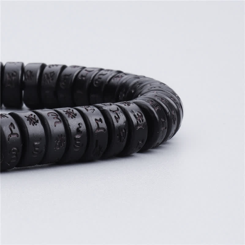 Buddha Stones Perline di guscio di cocco tibetano Braccialetto della felicità con mantra Om Mani Padme Hum inciso