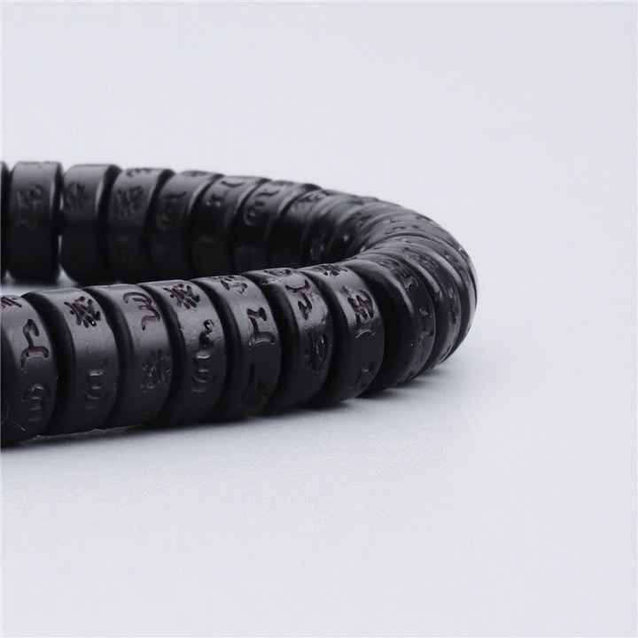 Buddha Stones Perline di guscio di cocco tibetano Braccialetto della felicità con mantra Om Mani Padme Hum inciso