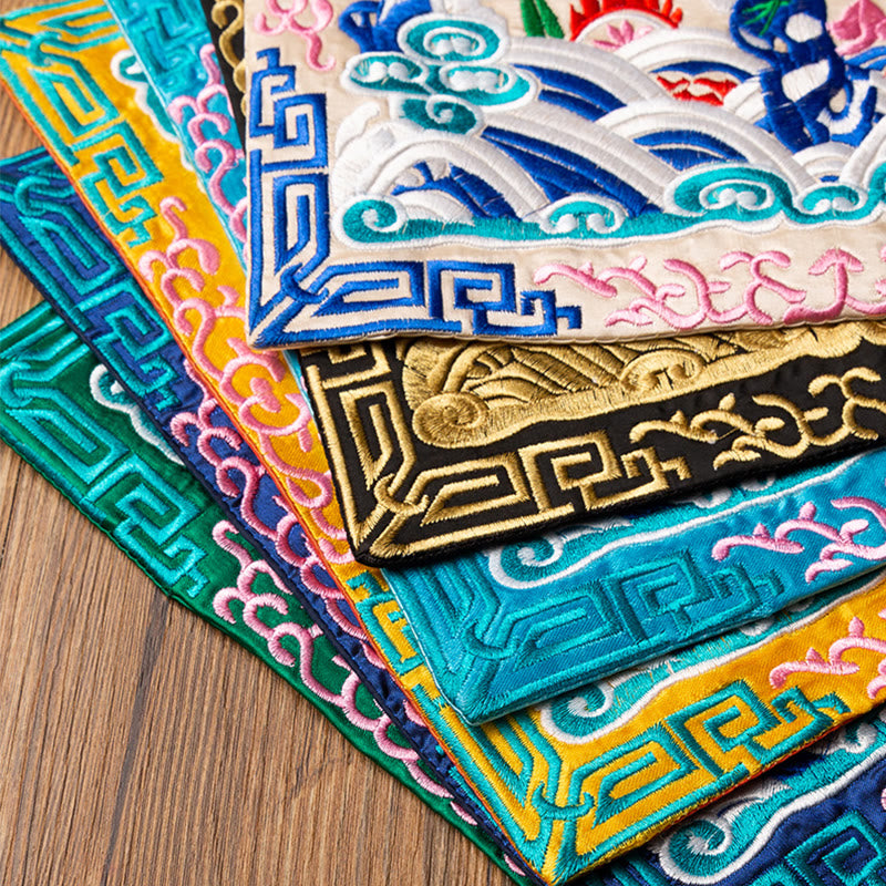 Buddha Stones Phoenix Dragon Kirin Ricamo Sottobicchiere per tazza da tè Sottobicchiere per tazza da tè Kung Fu